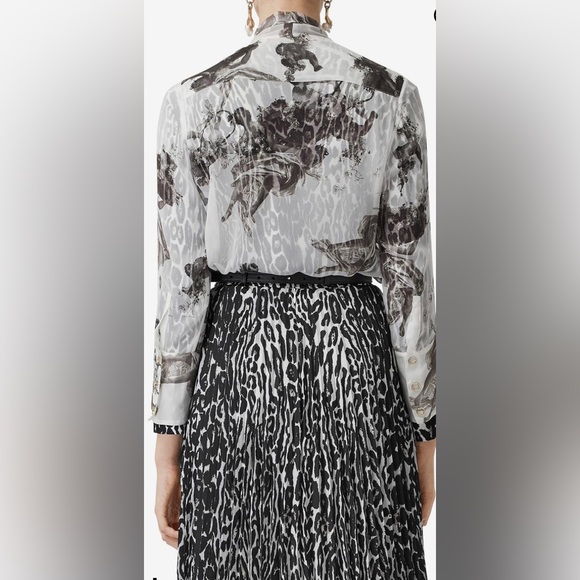 BURBERRY Amelie Bow neck Angel print Mulberry silk sheer long sleeve blouse - Picture 5 of 17